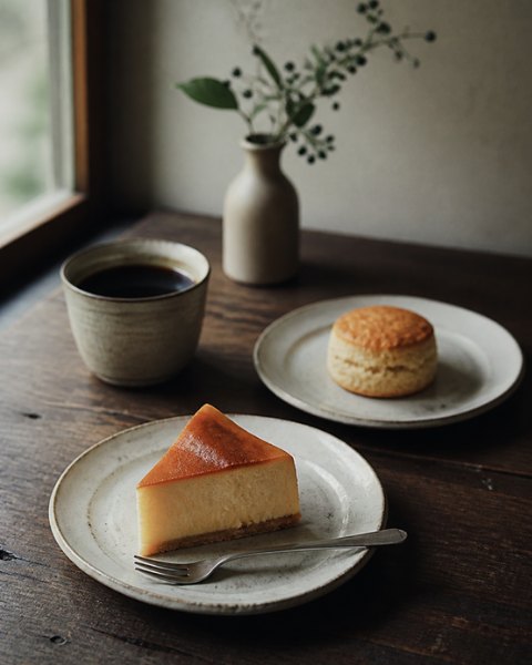 ベイクドチーズケーキとスコーン